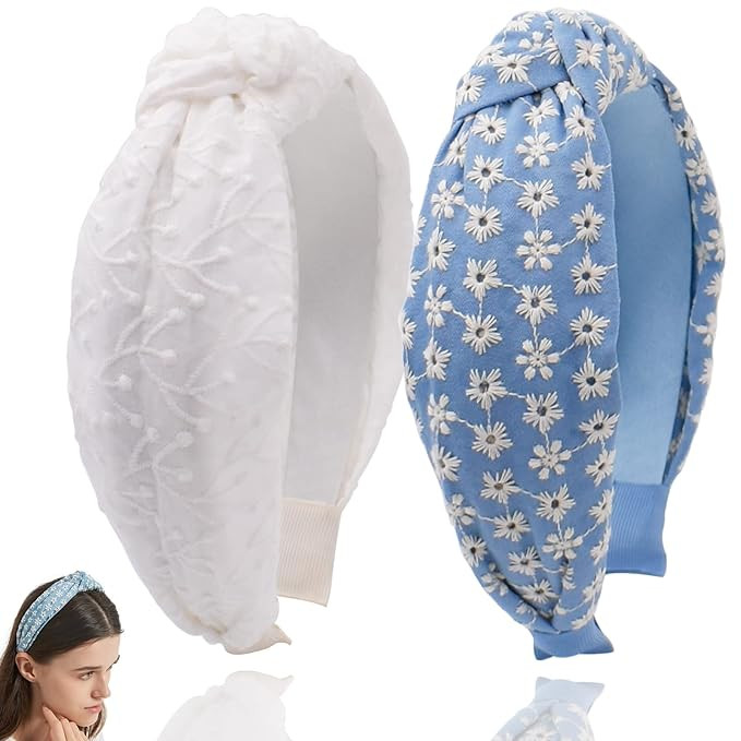 BEGOOD Headbands for Women Embroidery Knotted Headband White Hairband Fashion Top Knot Hairbands ... | Amazon (US)