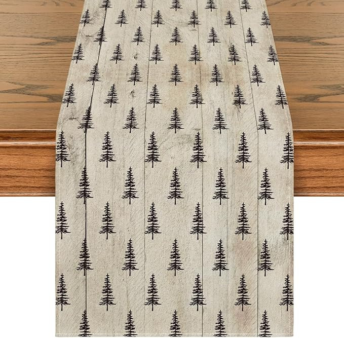 Artoid Mode Wood Xmas Tree Christmas Table Runner, Seasonal Winter Kitchen Dining Table Decoratio... | Amazon (US)