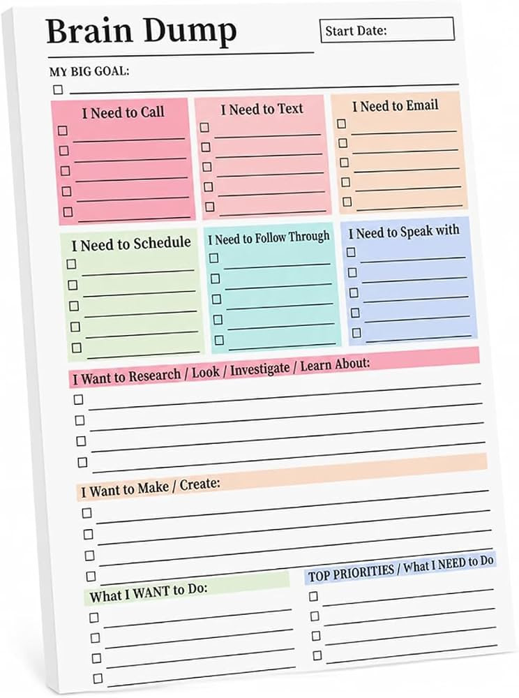 Brain Dump Notepad, 50 Page To Do List Notepad with Multiple Functional | Amazon (US)