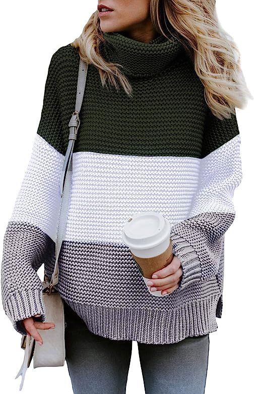 KINGFEN Chunky Knit Plus Size Sweater for Women Turtleneck Loose Pullover Tops | Amazon (US)