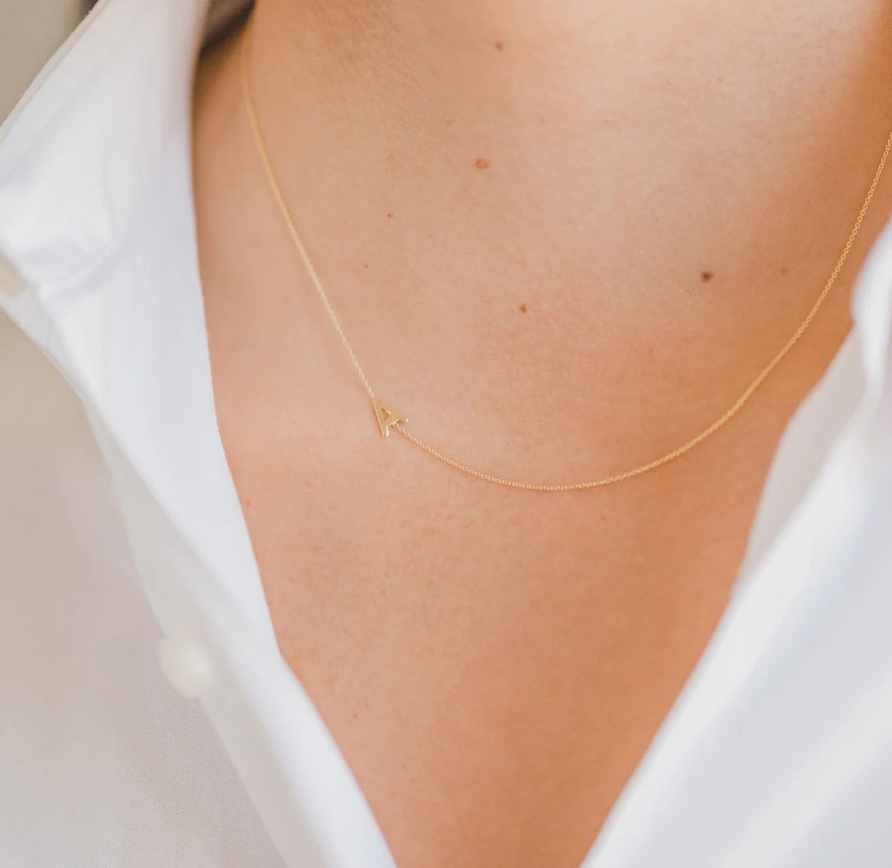 14k Gold Asymmetrical Initial Necklace | Zoe Lev Jewelry
