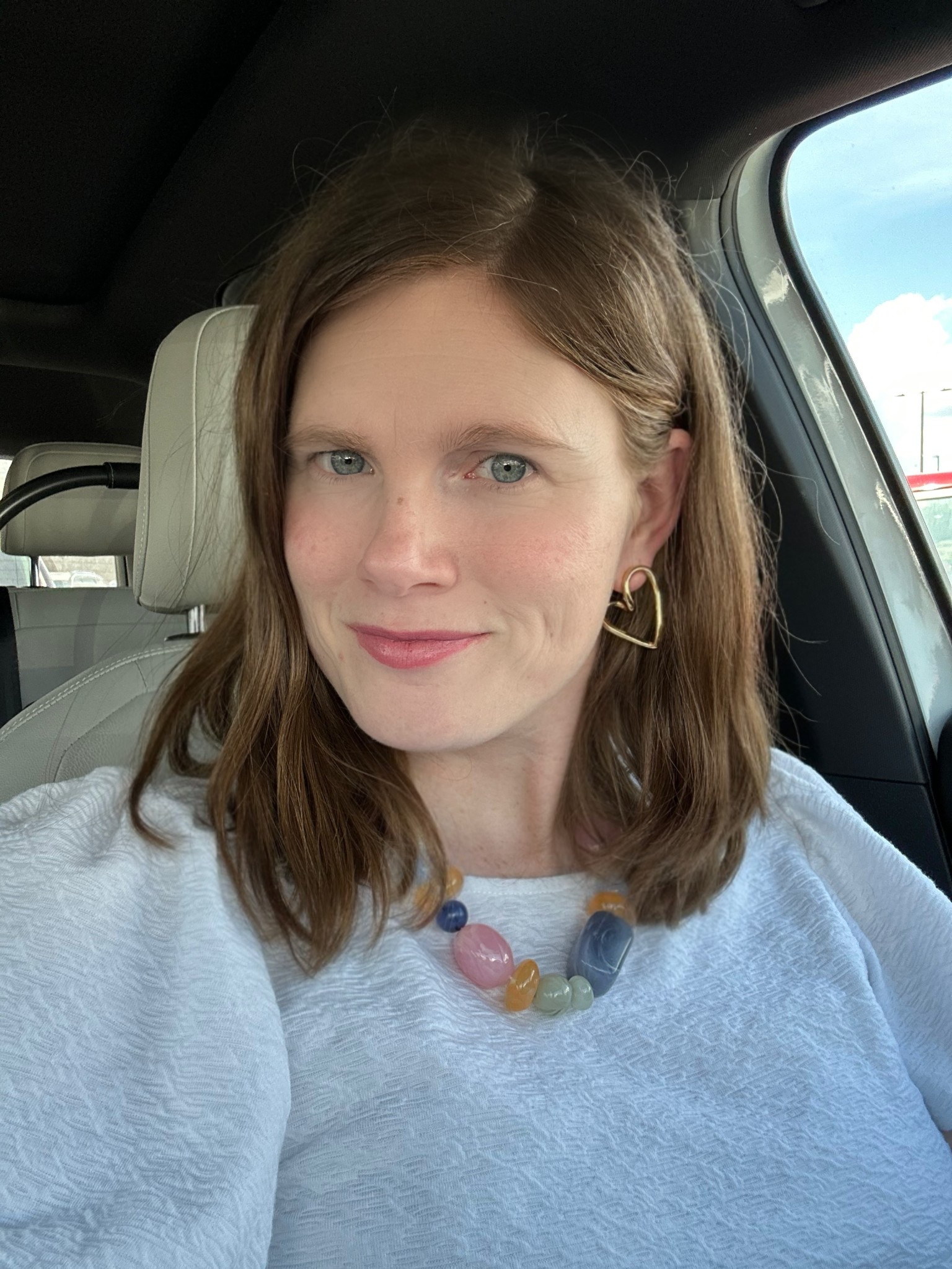 Heart earrings, beaded necklace, look for less 