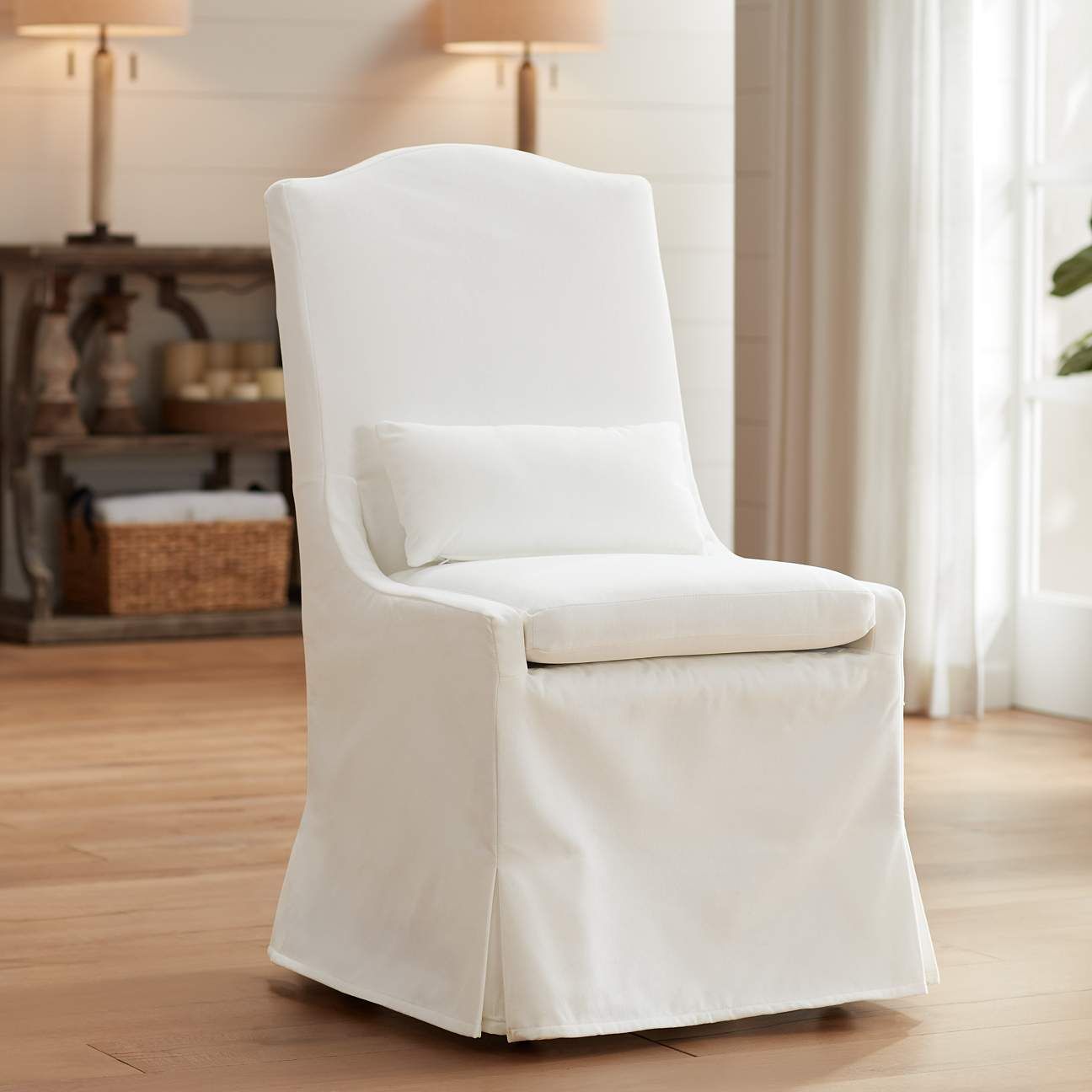 Juliete Peyton Pearl Slipcover Dining Chair | LampsPlus.com