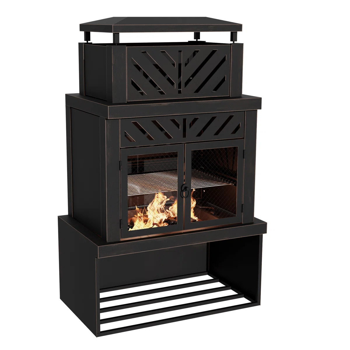 50Inch Wood Burning Fireplace, Steel Outdoor Fireplace with Chimney, Log Holdersa nd Fire Poker | Wayfair North America