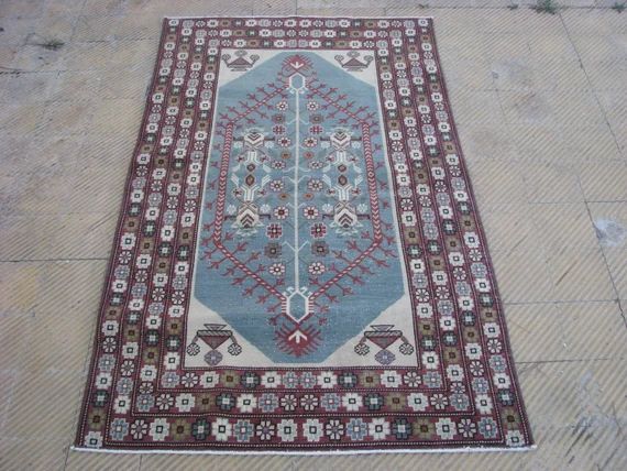 Oushak Pale Red and Blue Small Lovely Turkish Rug , 4 x 6'4ft | Etsy (US)