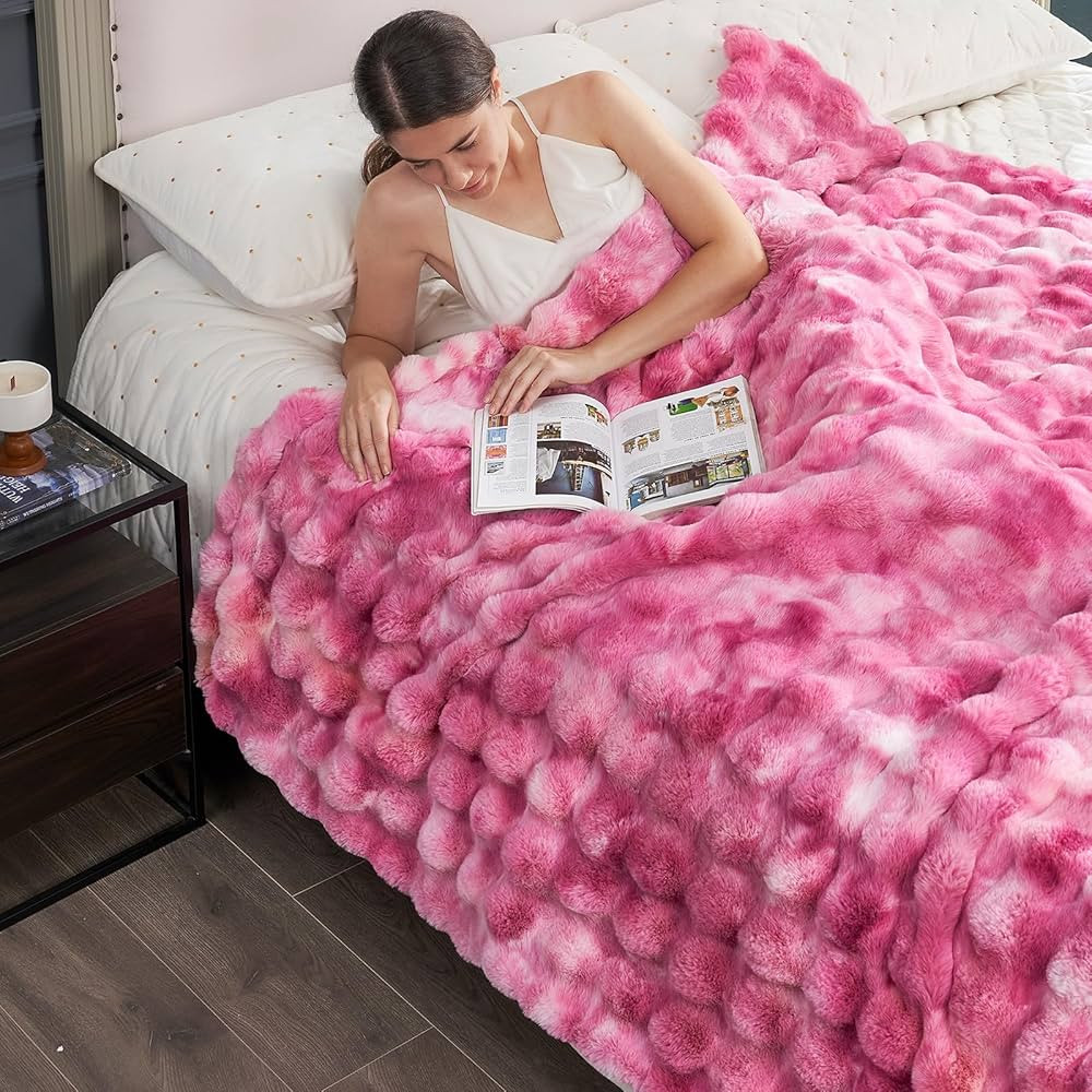 Cozy Bliss Faux Fur Throw Blanket for Couch, Fuzzy Soft Plush Thick Bubble Blanket for Sofa Bedro... | Amazon (US)
