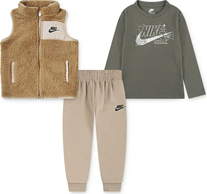Kids' Future Utility Faux Shearling Vest, Logo T-Shirt & Fleece Joggers Set | Nordstrom Rack