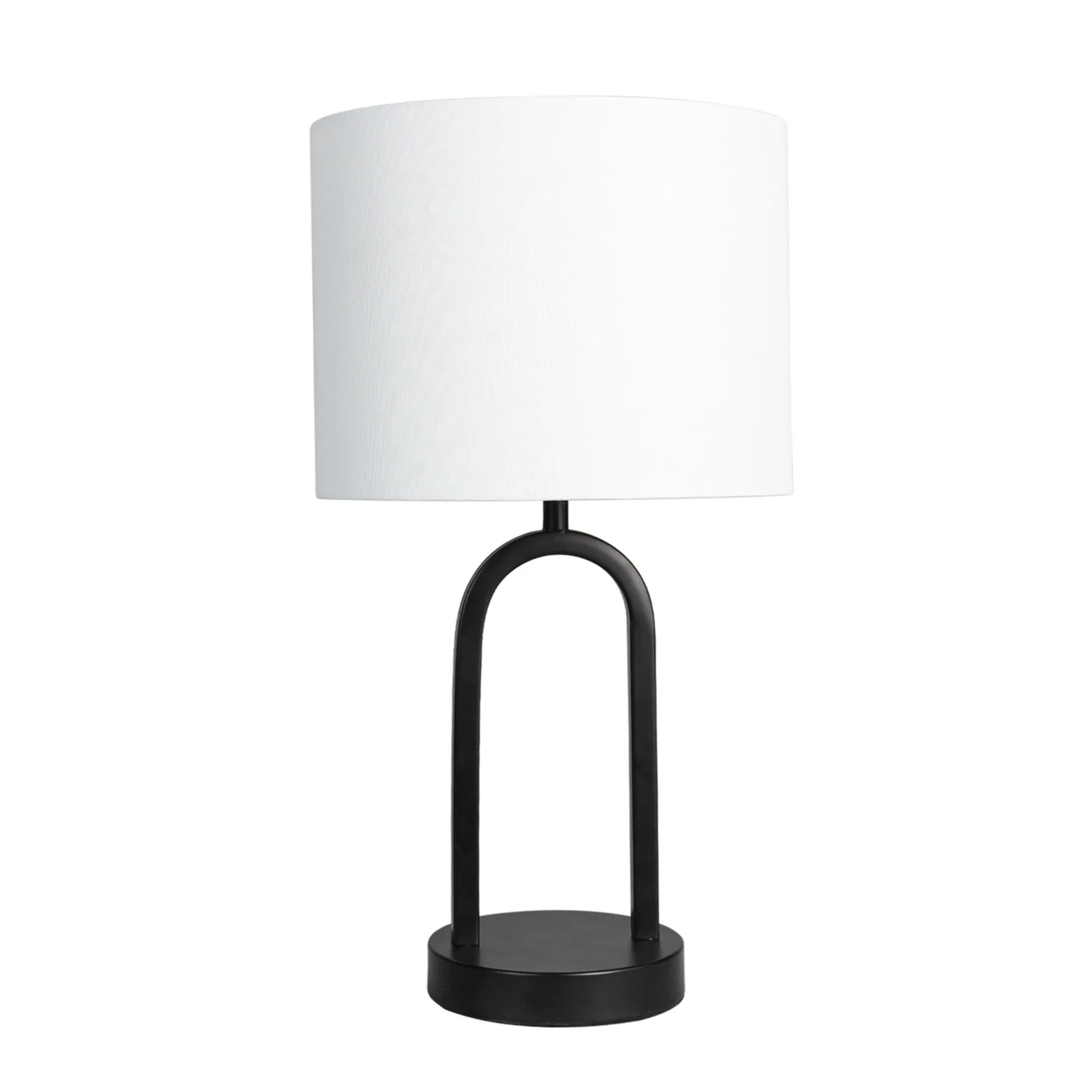 Mainstays 16.75"H Metal Black Arch Table Lamp with White Fabric Lamp Shade | Walmart (US)