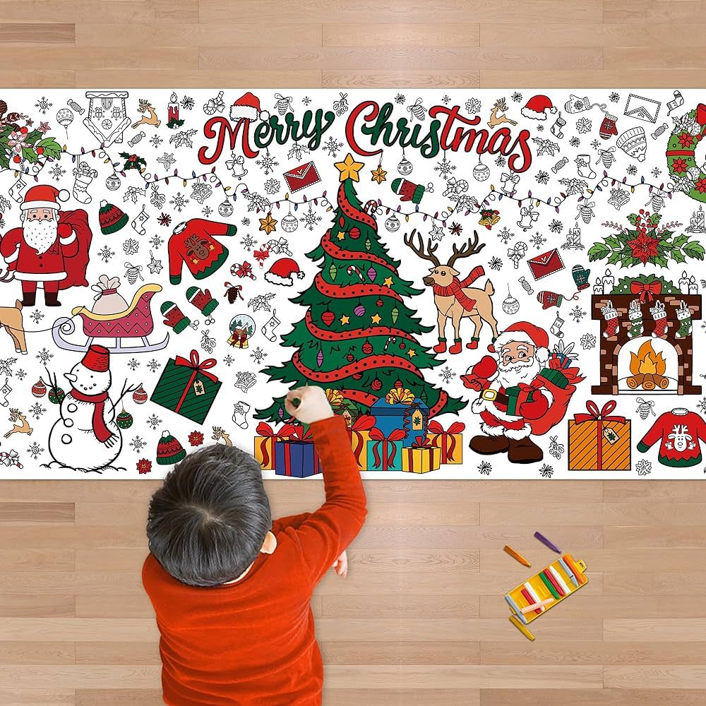 Xmas Giant Coloring Poster/Tablecloth-Christmas Crafts for Kids-30 x 72 Inches Jumbo Paper Colori... | Amazon (US)