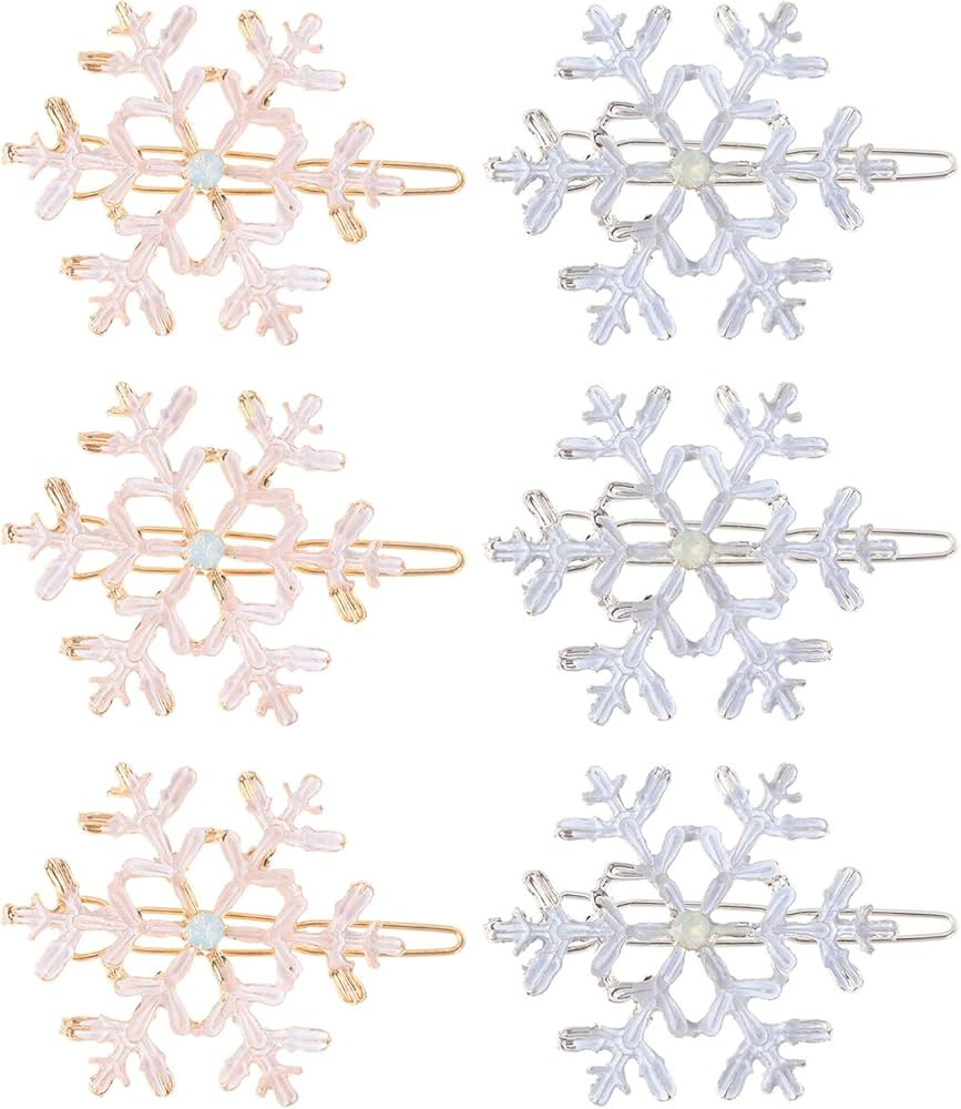 Christmas Snowflake Hair Clips 6PCS Winter Xmas Hair Barrettes Snowflake Headdress Alloy Pins for... | Amazon (US)
