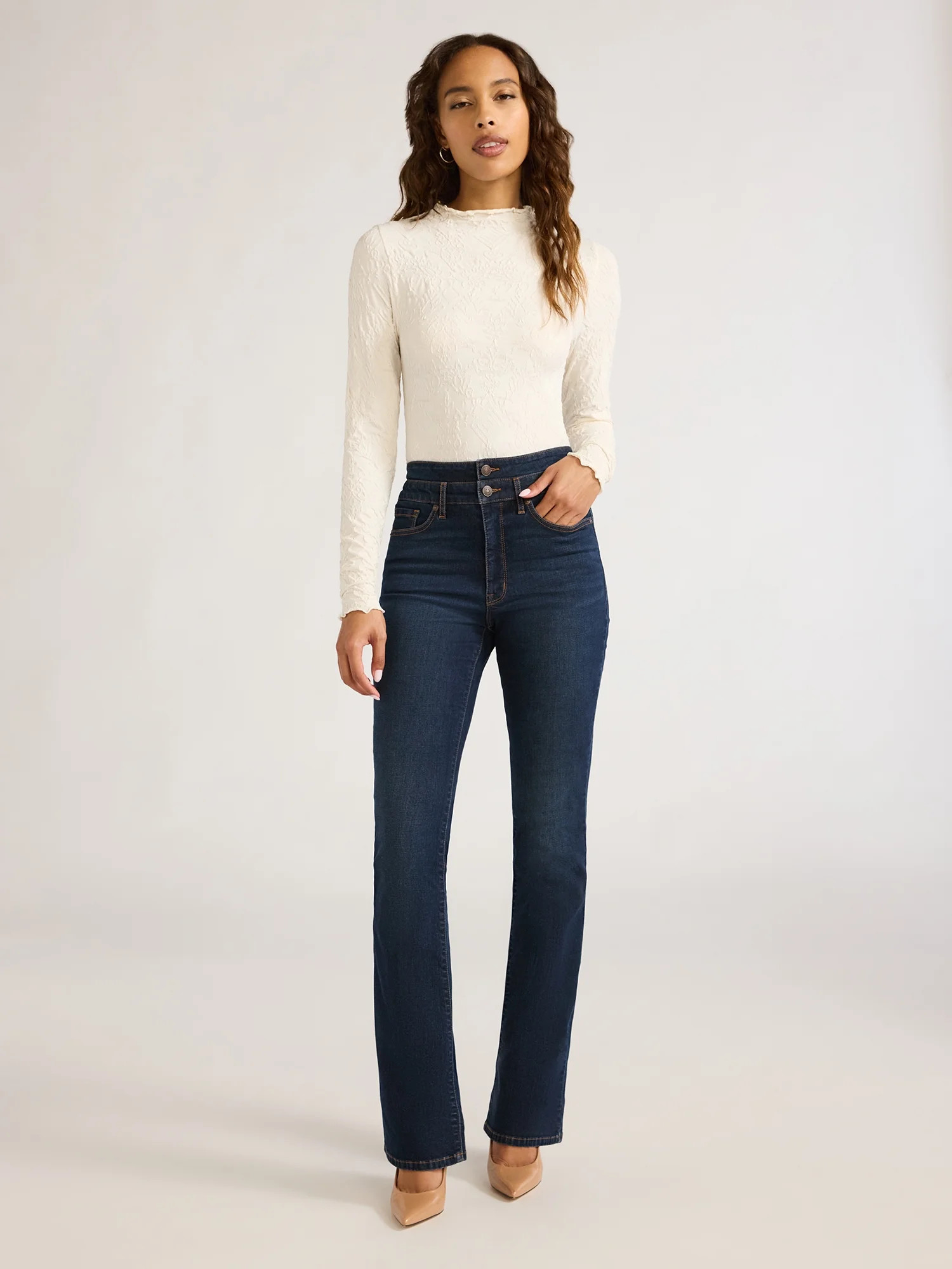 Sofia Jeans Women's Jacquard Seamlessly Smoothing Bodysuit with Long Sleeves, Sizes XS-XXL | Walmart (US)