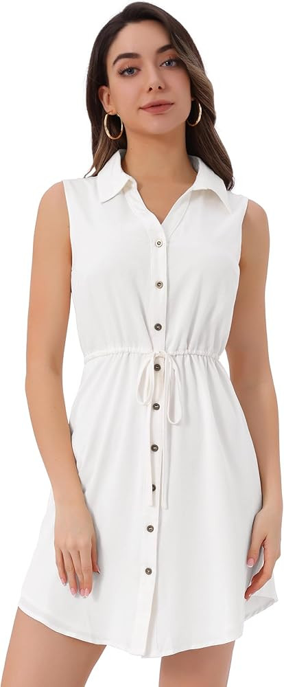 Allegra K Women's Chambray Dress Sleeveless Button Down Jean Denim Shirt Dresses | Amazon (US)