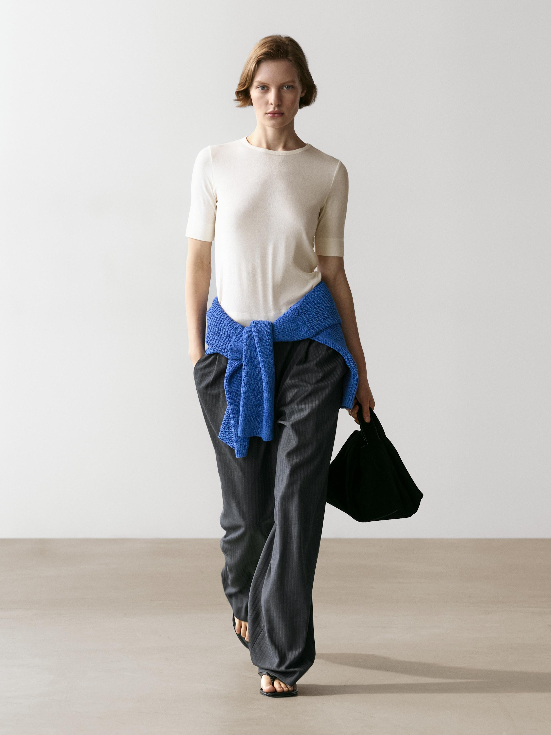 Pinstripe cool wool blend suit trousers | Massimo Dutti UK