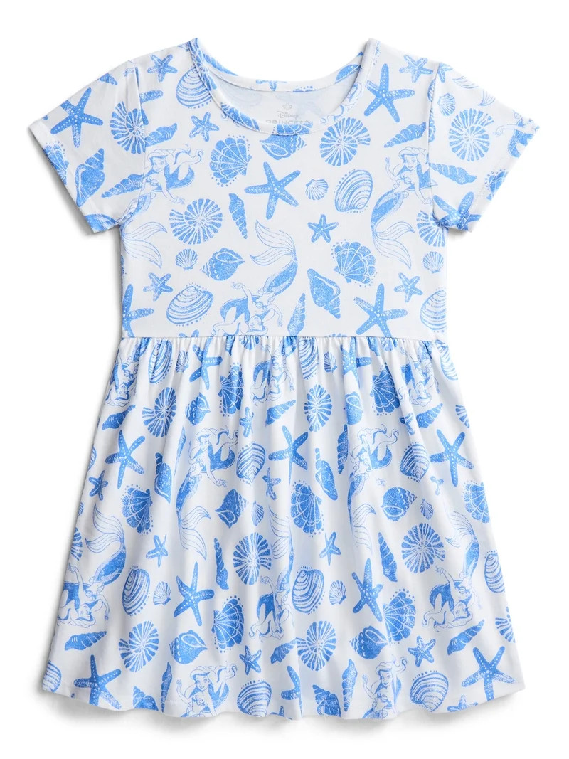 The Little Mermaid Ariel Girls' Allover Print Dress with Short Sleeves, Sizes 4-12 | Walmart (US)