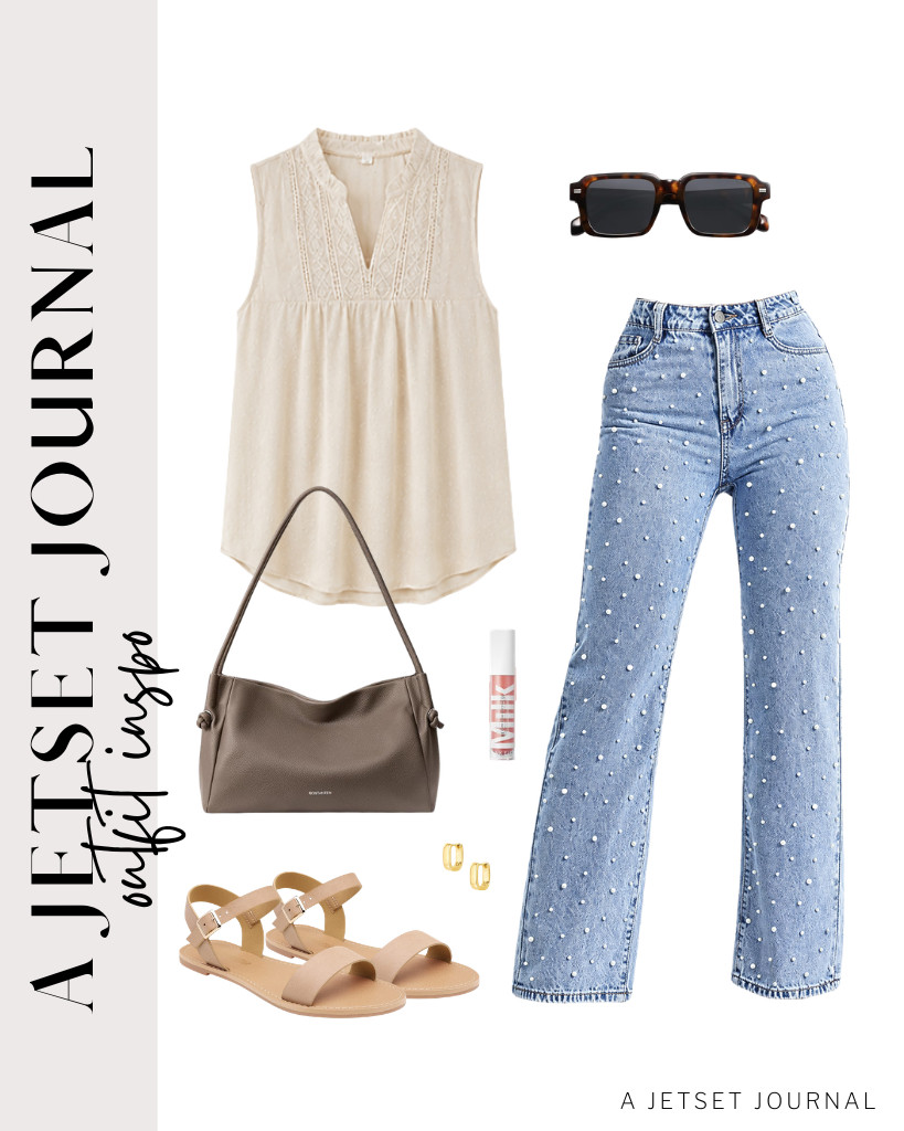 Can’t get enough of this combo of V-neck sleeveless blouse and wide-leg jeans from Kedera. Dream Pairs has these classy flat sandals that go well with this fit. Add a shoulder bag and oversized sunnies to finish the look.

#LTKSeasonal #LTKSaleAlert #LTKTravel
 

 