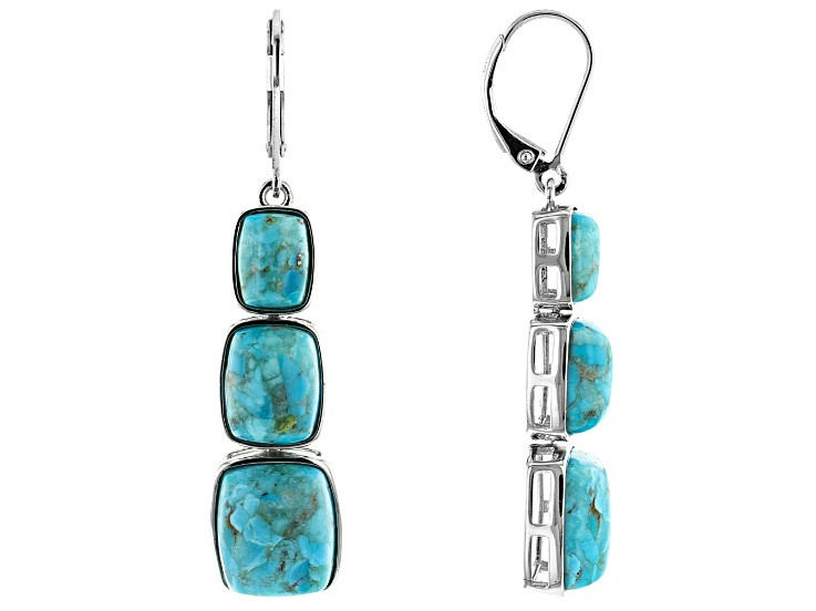 Blue Composite Turquoise Rhodium Over Sterling Silver 3-Stone Dangle Earrings - AKH038 | JTV Jewelry