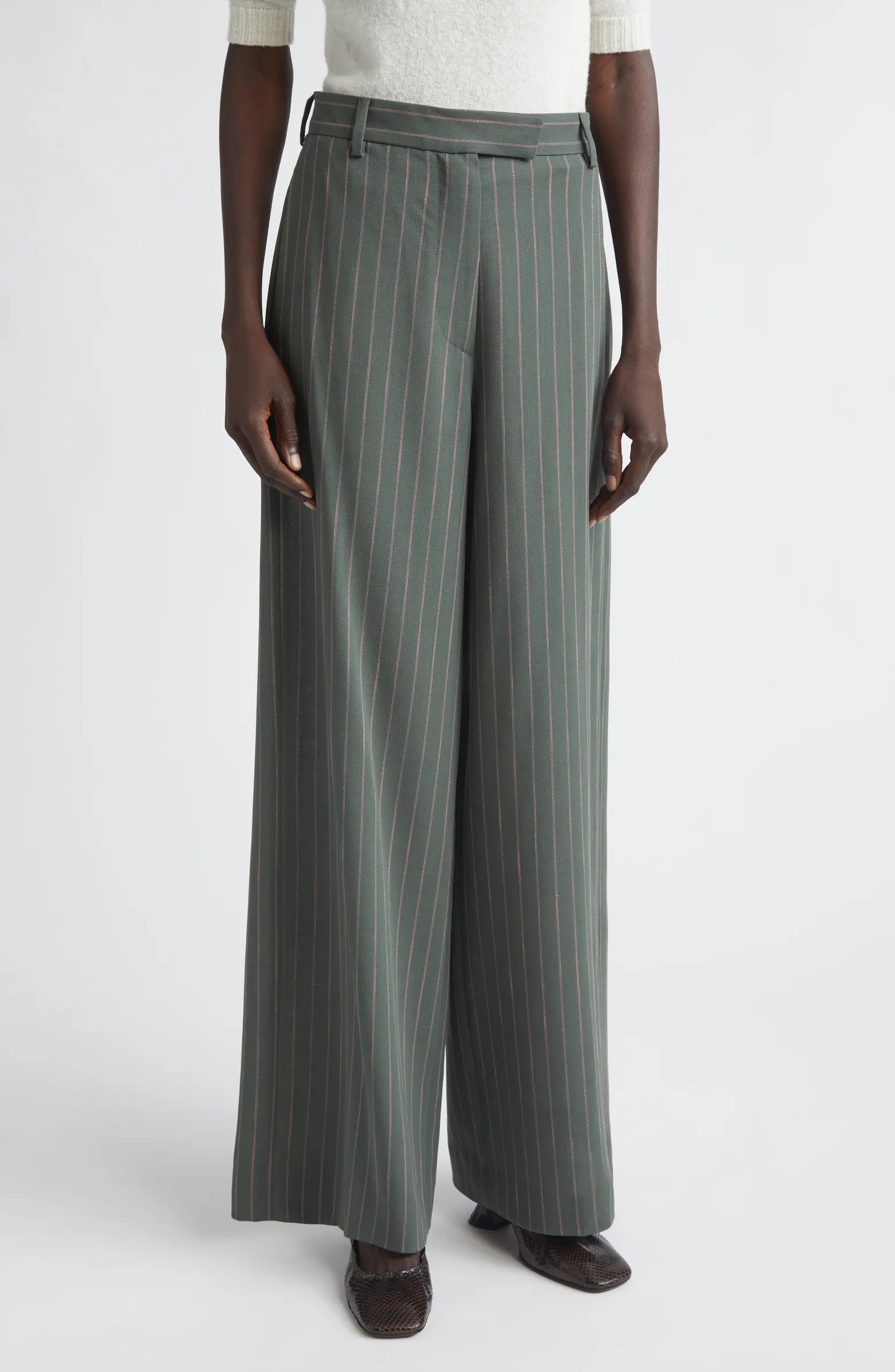 Stripe Wool Crepe Wide Leg Pants | Nordstrom
