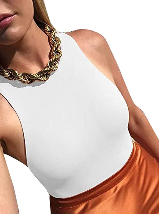 GEMBERA Women's Sleeveless High Neck Racer Back Tank Top Bodysuit Basic Cotton Thong Leotard | Amazon (US)