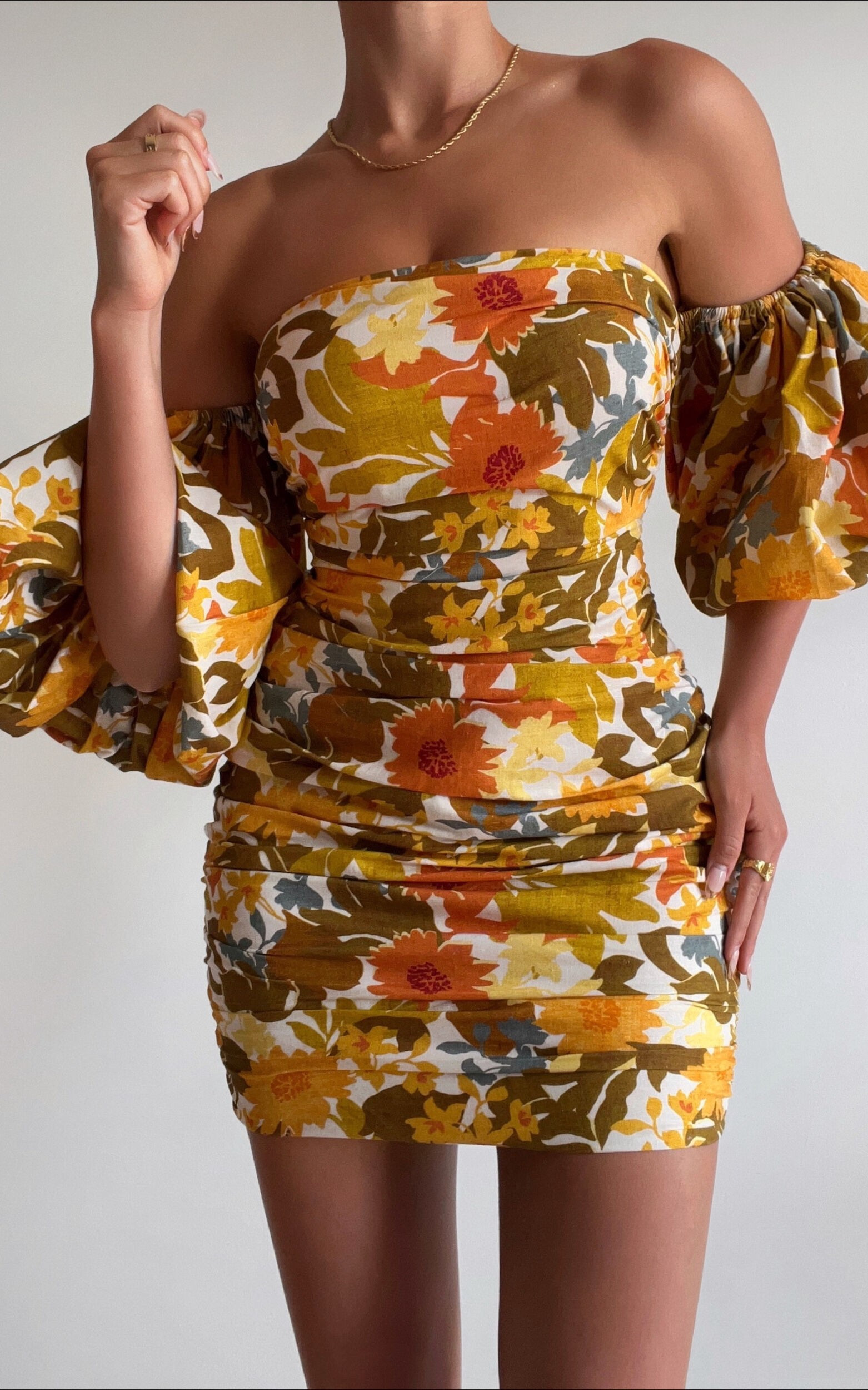 Amalie The Label - Ariesey Off Shoulder Puff Sleeve Mini Dress in Emerson Floral | Showpo (US, UK & Europe)