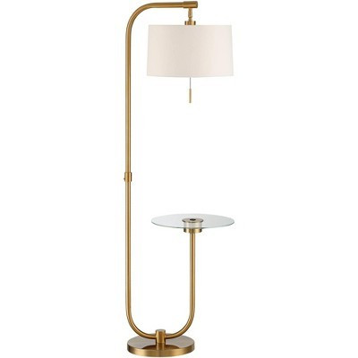 Possini Euro Design Volta Modern Floor Lamp with Tray Table 66" Tall Brass USB Charging Port White Drum Shade for Living Room Bedroom Office House | Target
