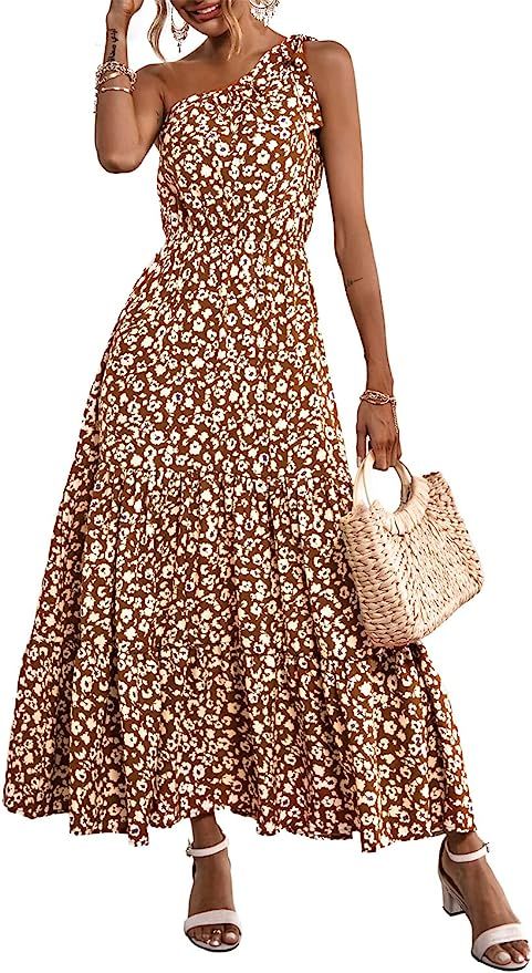 PRETTYGARDEN Women's Summer Floral Dress One Shoulder Sleeveless Knot Ruffled Hem Flowy Bohemian ... | Amazon (UK)