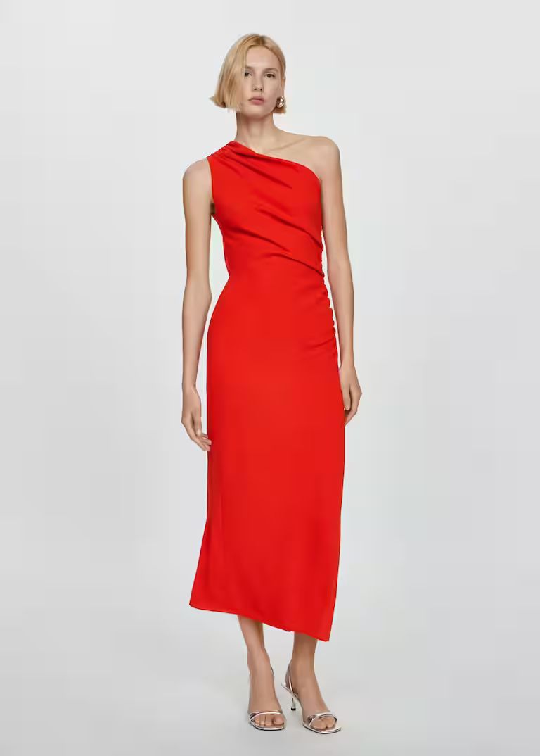 Asymmetrical dress with side slit -  Women | Mango United Kingdom | MANGO (UK)