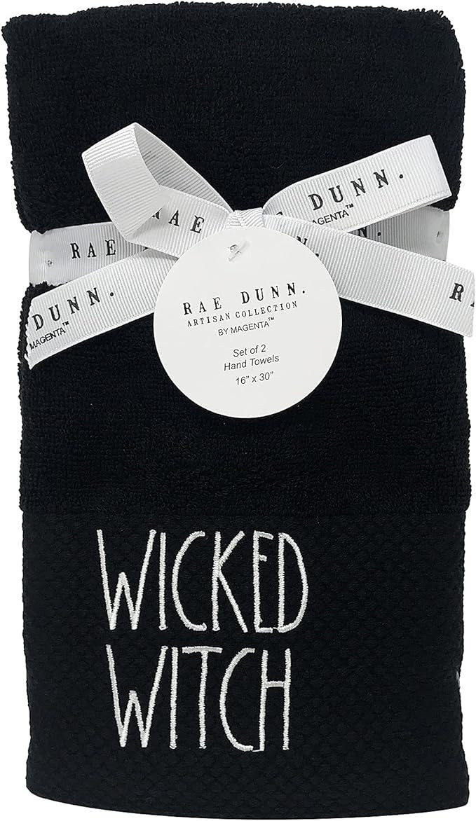 Rae Dunn Set of 2 Halloween Hand Towels, (16" x 30") (Black/Wicked Witch-Handsome Devil/Terry Clo... | Amazon (US)