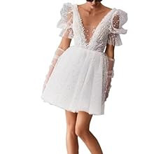 Women's Sweetheart Short Wedding Dress for Bride Detachable Sleeves Boho Wedding Dress Tulle Brid... | Amazon (US)
