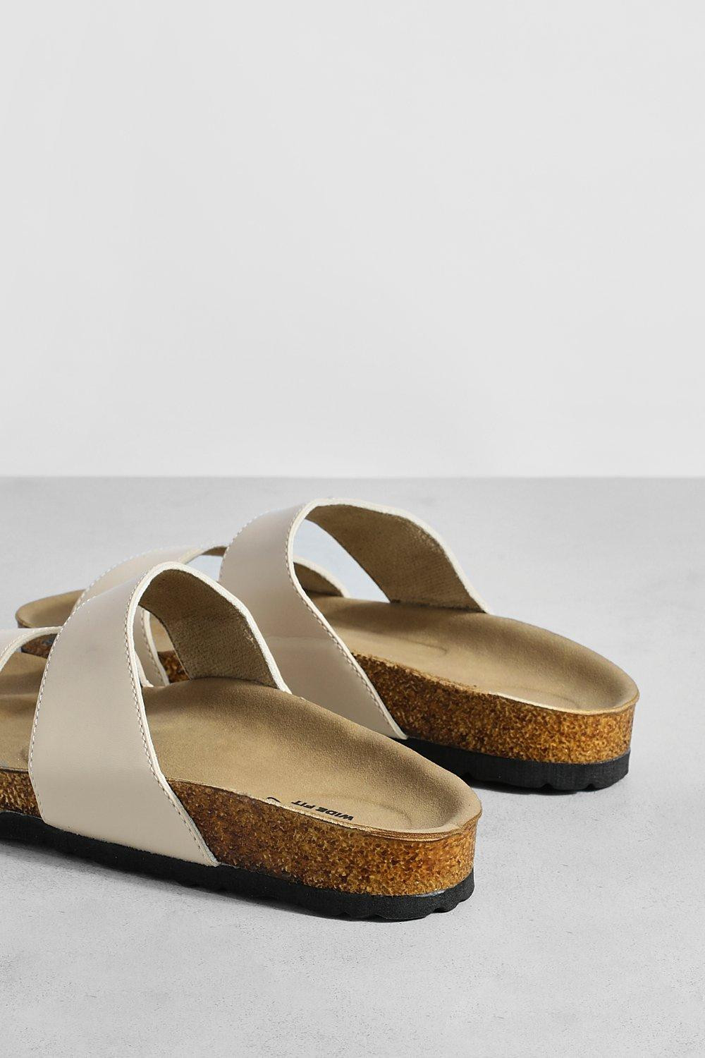 Wide Fit Double Strap Footbed Sliders | Boohoo.com (UK & IE)