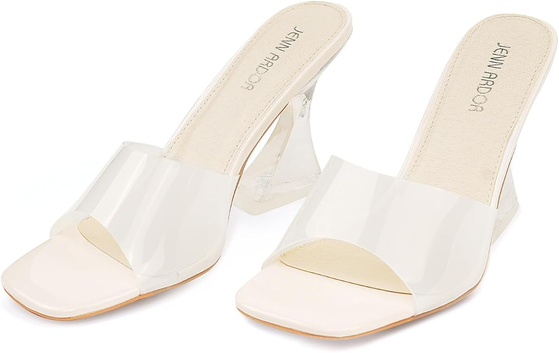 JENN ARDOR Women’s Clear Heels Sandals High Stiletto Mules Square Toe Slip on Heel Sandals Back... | Amazon (US)