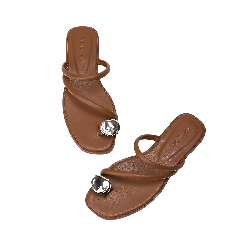 Women's Toe Ring Thong Sandals Open Toe Slide Flat Sandals Casual Summer Flip Flop Flat Sandals | Amazon (US)