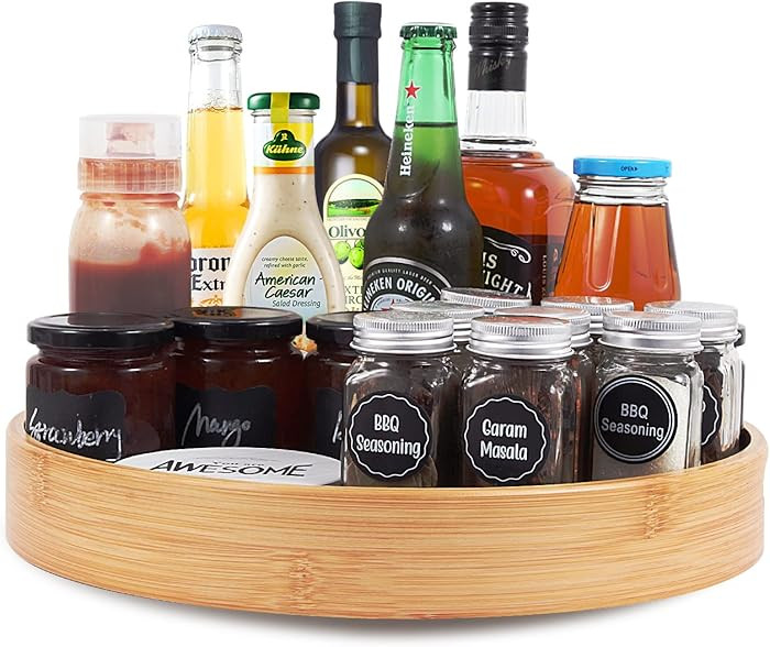Lazy Susan Organizer 14 inch, Bamboo Lazy Susan for Table, Kitchen Turntable Organizer with Doubl... | Amazon (US)
