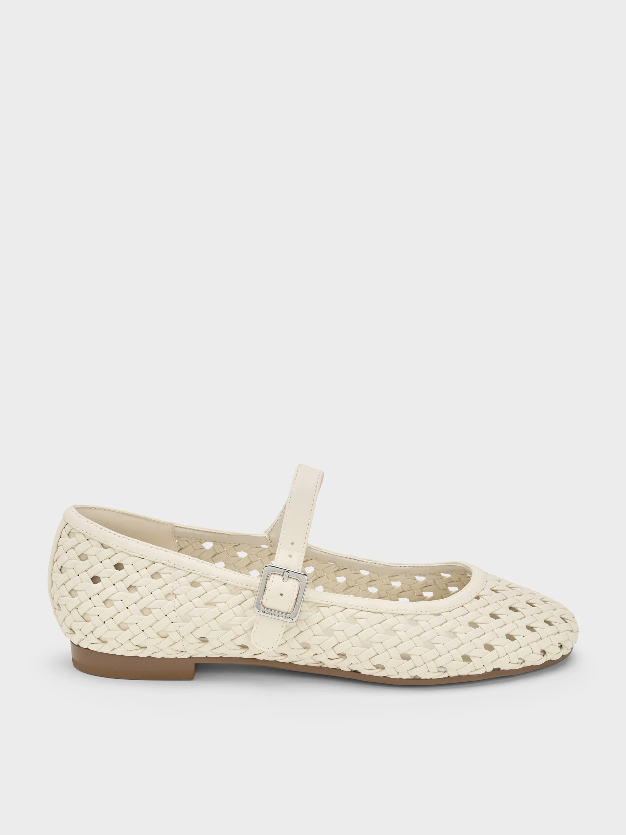 Woven Mary Jane Flats
    
         - Cream | Charles & Keith UK