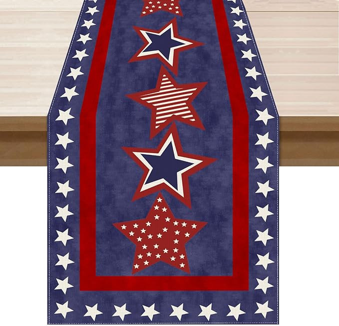 XCHI Blue Patriotic Red White Stars America 4th of July Memorial Day Independence Day Table Runne... | Amazon (US)