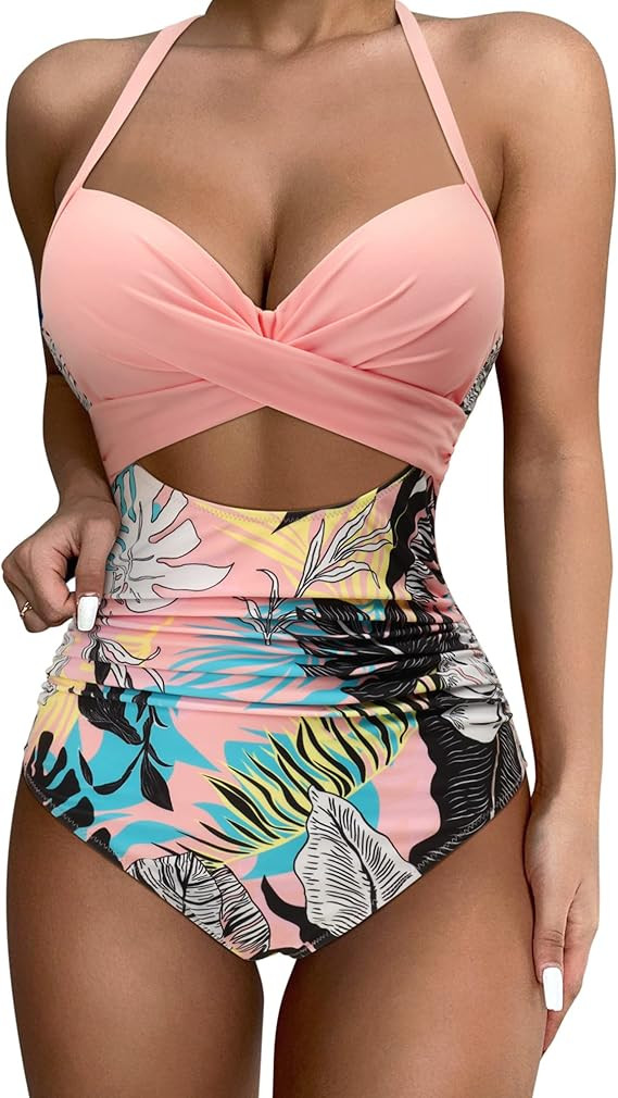 SUUKSESS Women Wrap Cut Out One Piece Swimsuit High Waisted Monokini Bathing Suit | Amazon (US)