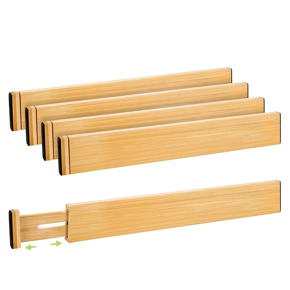 Drawer Divider, Adjustable Bamboo Kitchen Drawer Organizer, Spring Loaded Drawer Organizer, Dress... | Amazon (US)