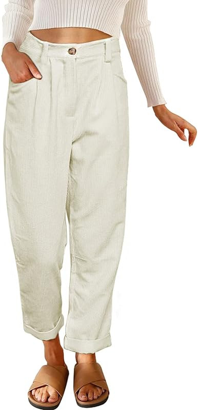 EVALESS Corduroy Pants for Women Casual High Waisted Straight Leg Pants Loose Comfy Trousers with... | Amazon (US)