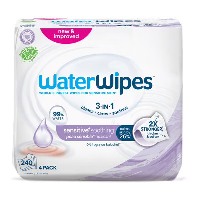 WaterWipes Sensitive+ Soothing Wipes, 3-In-1 Cleans,Soothes, 99% Water with Botanical Extract, Unscented & Hypoallergenic Baby Wipes, 240ct | Target