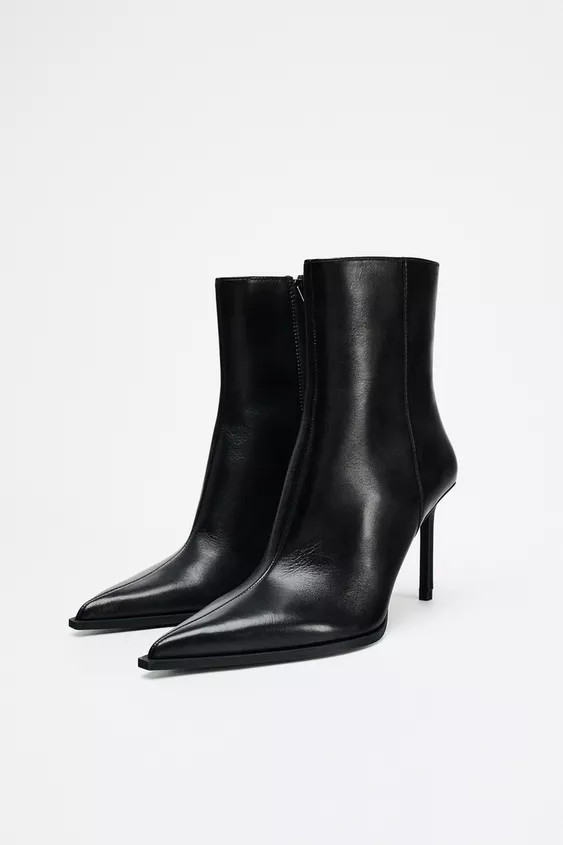 Leather ankle boots. Thin heel. Side zip closure. Pointed toe. Heel height: 3.3 inches (8.5 cm) | Zara US