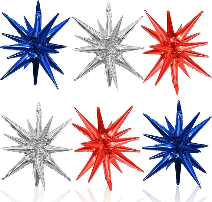 HILAVO 6PCS Star Balloons, 22Inch Huge Red Blue White Star Balloons Spike Cone Balloon for 4th of... | Amazon (US)