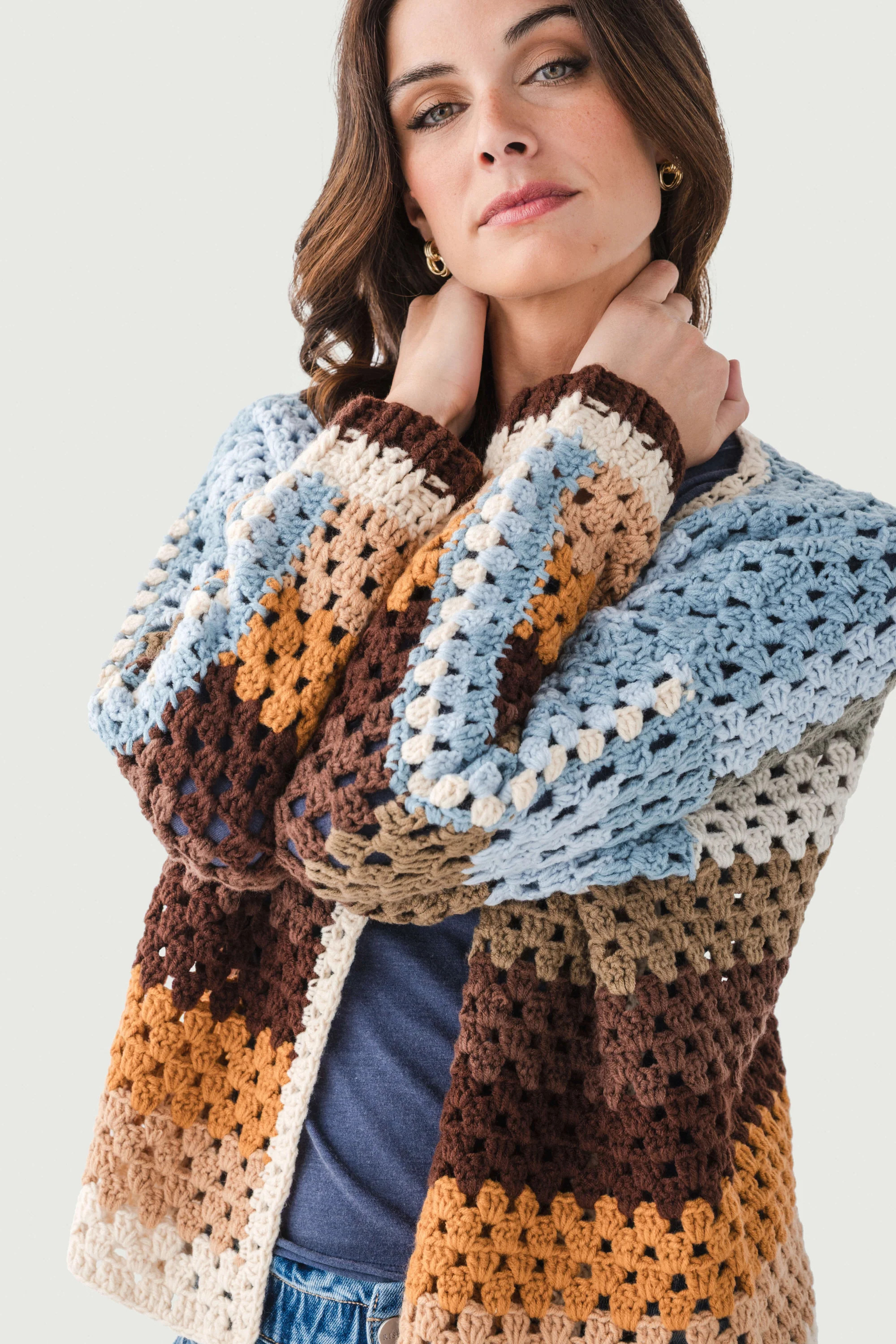 Elan Multi Stripe Crochet Cardigan | Social Threads