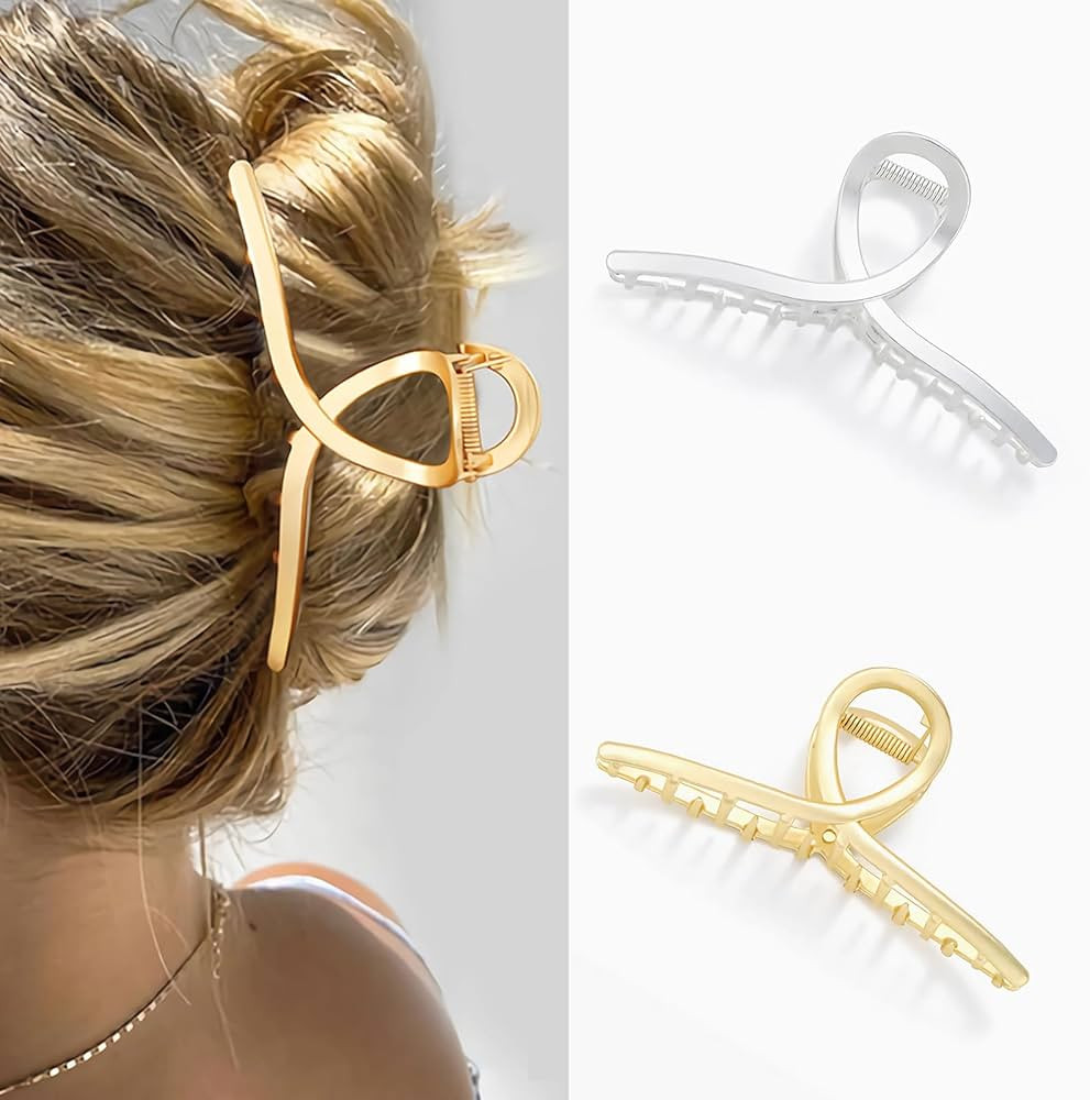 2 Pcs Gold Silver Hair Clips Large Metal Claw Clips for Thick Hair Non-Slip Strong Hold Hair Clip... | Amazon (US)