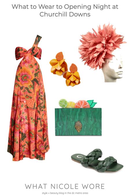 I love the way Farm Rio incorporates color into their pieces and this one is no exception! This one shoulder maxi dress catches the eye with its cutouts and can be worn through summer. Paired it here with a coral fascinator for Derby outfits, orange earrings and a fun clutch!

#LTKstyletip #LTKwedding #LTKitbag