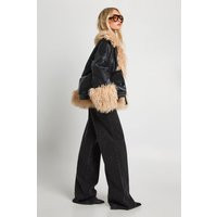 boohoo Women's Faux Fur Trim Faux Leather Jacket in Black | Size: 6 | Denim/Faux Leather | boohoo (US & Canada)