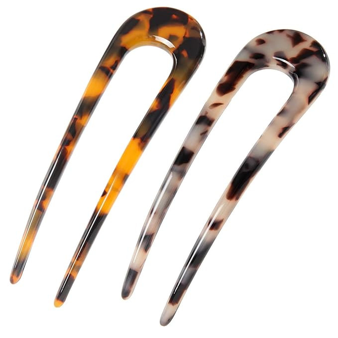 French Hair Forks Tortoise Shell French Hair Pins For Buns,5 Inch Cellulose Acetate U Shape Chign... | Amazon (US)