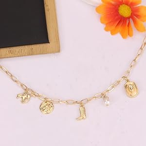 Western Cowboy Necklaces for Women Trendy Cowgirl Hat Boots Charm Gold Chain Necklace Western Cow... | Amazon (US)