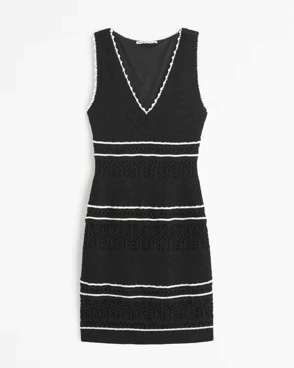 Crochet-Style V-Neck Mini Dress | Abercrombie & Fitch (UK)