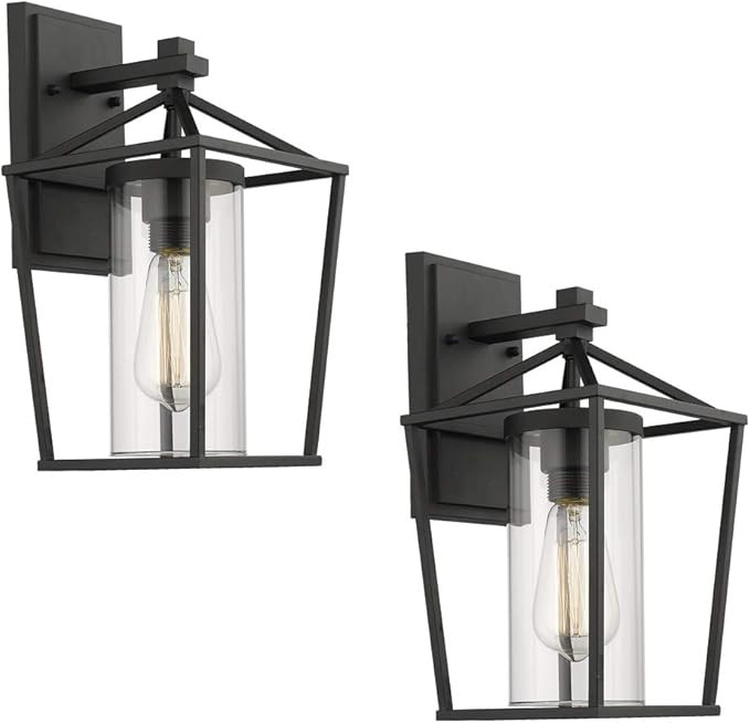 Emliviar Outdoor Porch Lights 2 Pack Wall Mount Light Fixtures, Black Finish with Clear Glass, 20... | Amazon (US)