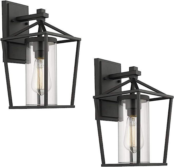 Emliviar Outdoor Porch Lights 2 Pack Wall Mount Light Fixtures, Black Finish with Clear Glass, 20... | Amazon (US)