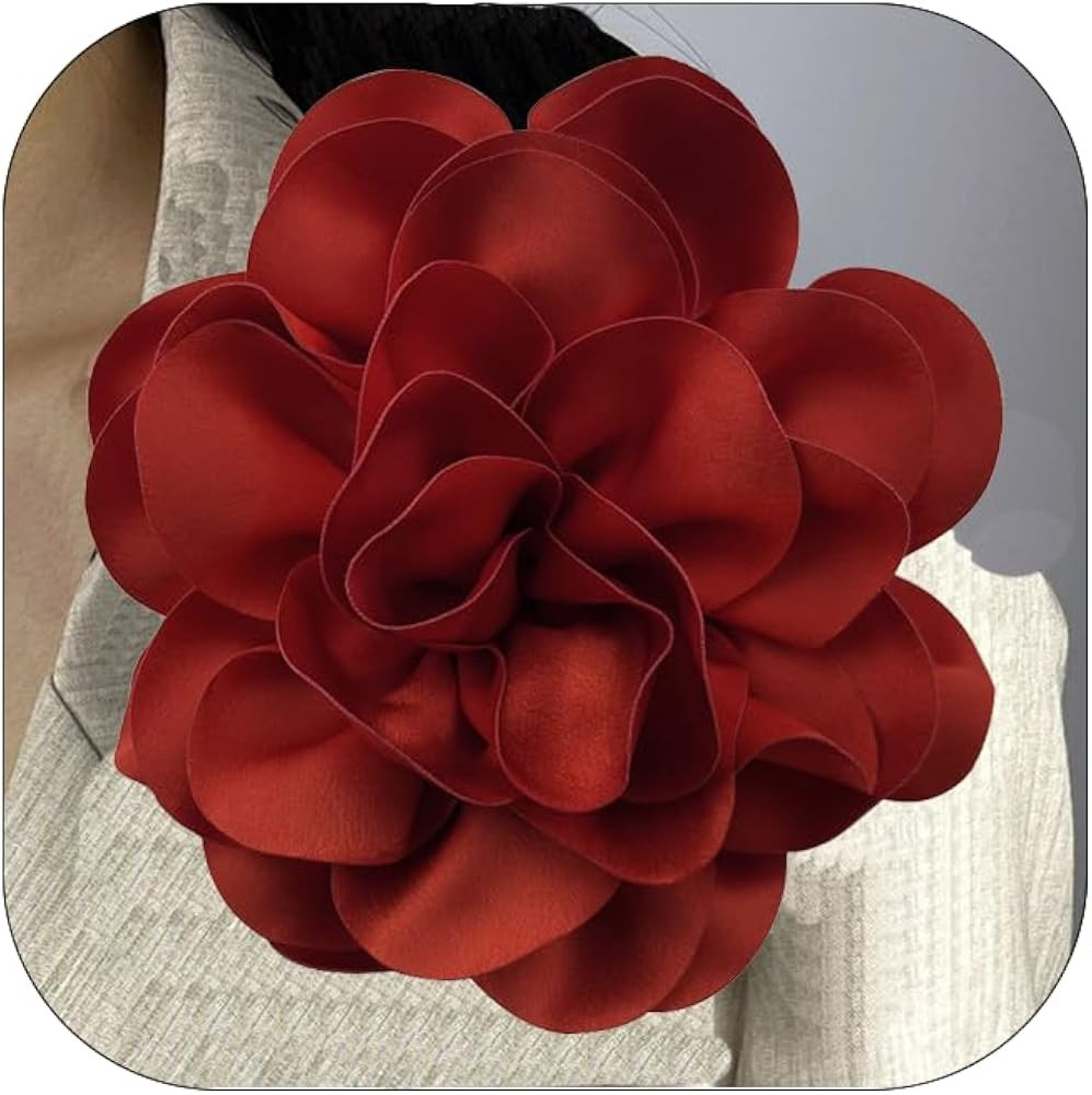 19mm Extra Large Rose Flower Brooches Lapel Pins Dainty Satin Fabric Brooches Big Camellia Flower... | Amazon (US)